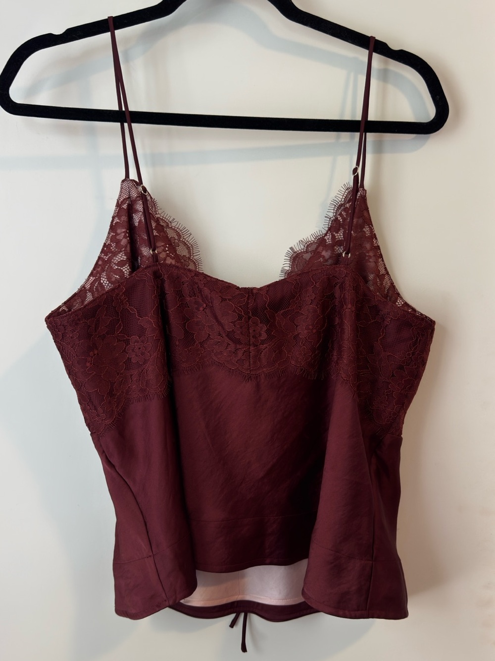 Reversible Lace Trim Burgundy Satin Cami - Picture 2 of 4